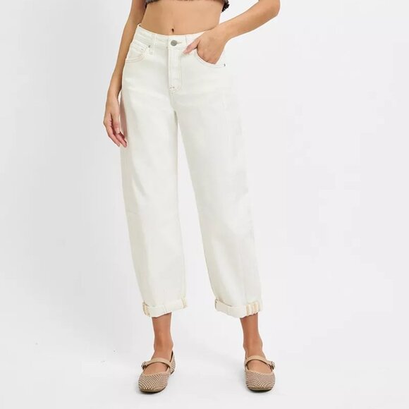 RISEN Full Size High Rise Barrel Cropped Jeans Plus Size - Picture 1 of 7